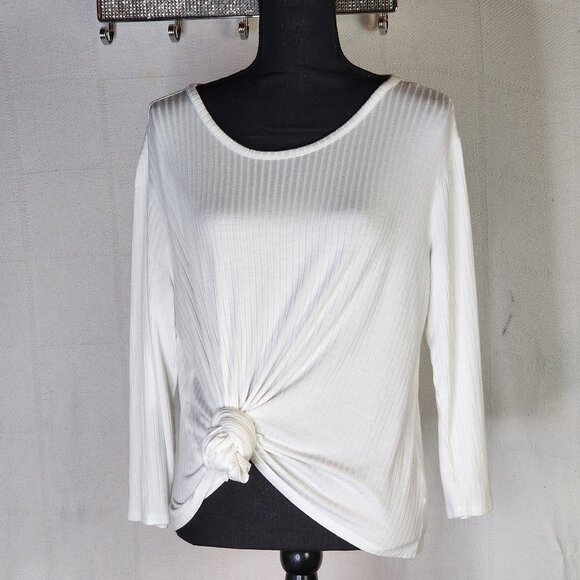Simply Vera Vera Wang White Ribbed Rayon Span LS Tie Front Cinched Top Size XL - Picture 1 of 16